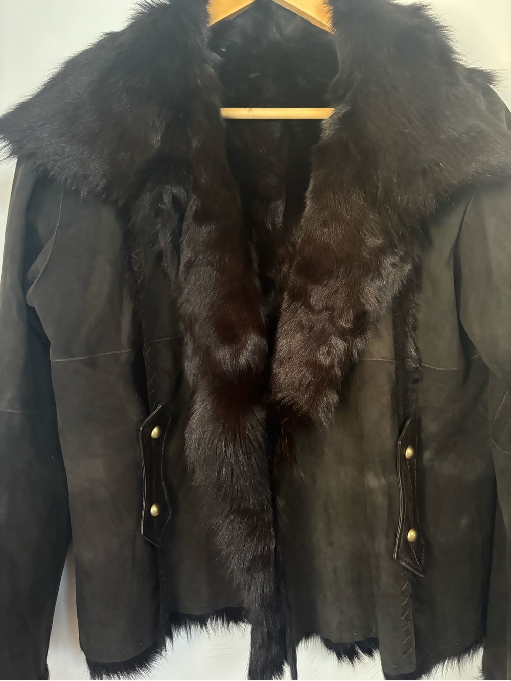 Vintage YSL Yves Saint Laurent Rive Gauche Suede Fur Jacket Tom Ford Era Sz 42 - Picture 2 of 16